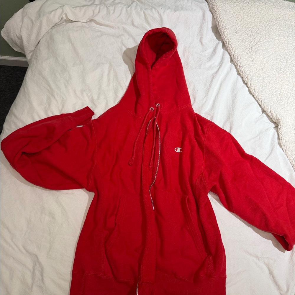 Champion Red Full-Zip Men's Hoodie with Logo